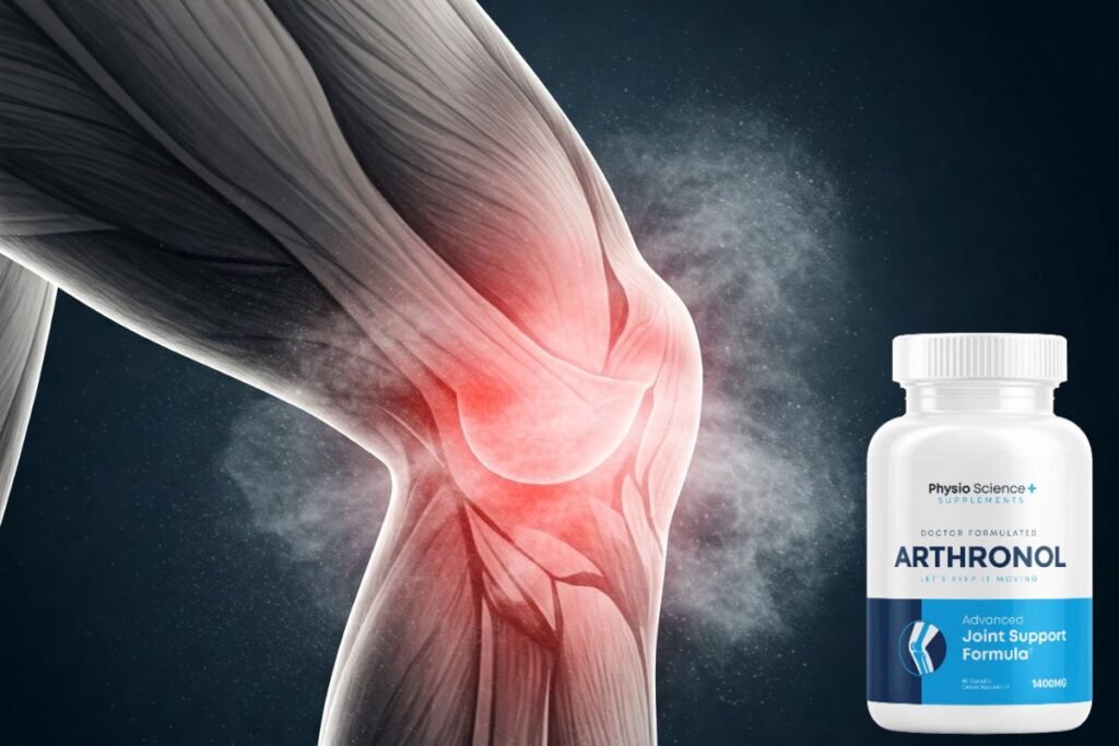 Arthronol Joint anatomy showing knees and hips with joint lubrication for pain relief